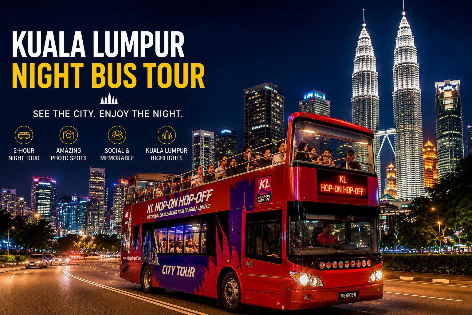 Kuala Lumpur nighttime double-decker bus tour