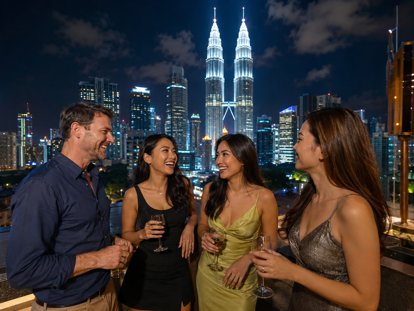 Malaysia singles tour guests enjoying a nighttime activity in Kuala Lumpur